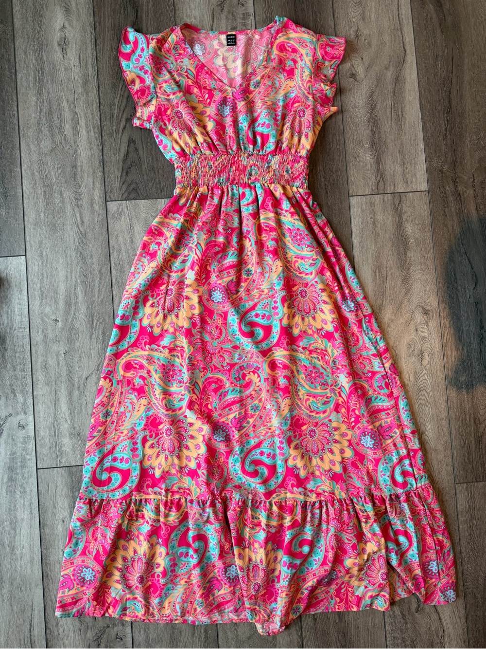 SHEIN- Vibrant Bohemian Pink Paisley Maxi Dress- Vacation Ready (S)